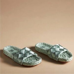 Anthropologie Bibi Lou Mint Green Satin Slide Sandals